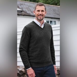 VINTAGE Lamb's‎ Wool Sweater Gray Men's V-Neck Grandpa Long John Ashford XL